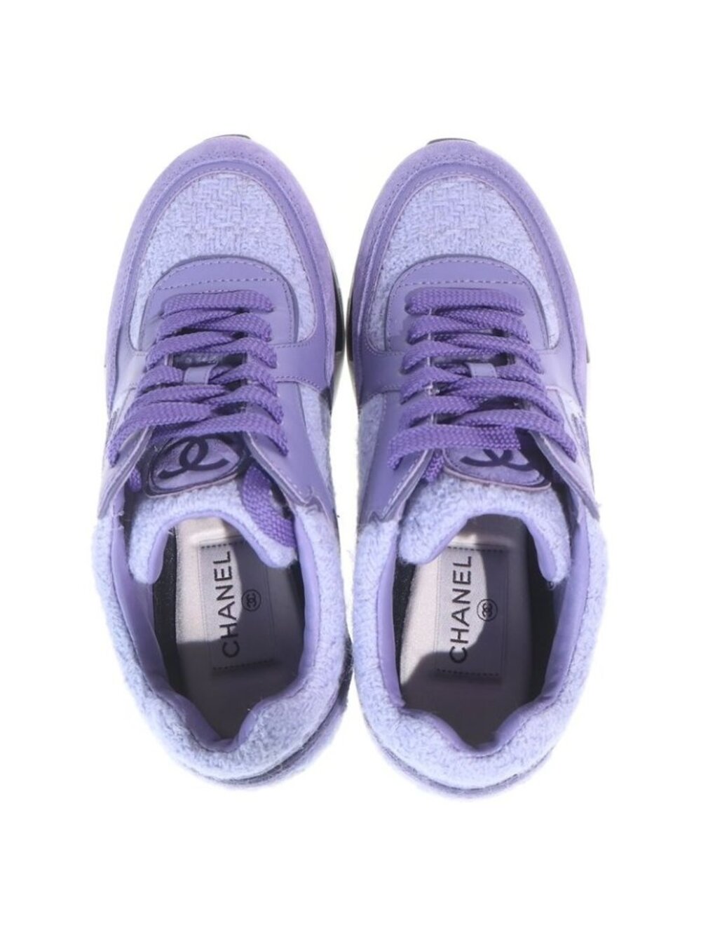 Chanel CC Logo Wool Tweed Low Cut Sneakers Purple - Picture 4 of 6